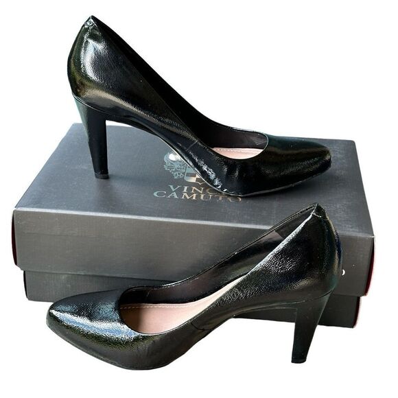 Vince‎ Camuto Kadri Pump Women's 7M Black Patent Leather Almond Toe Heel Shoes - Picture 1 of 10